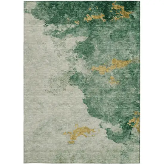 Emerald Sage And Ivory Abstract Washable Indoor Outdoor Area Rug Photo 4