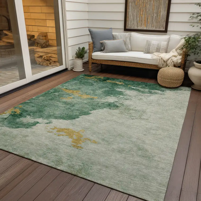 Emerald Sage And Ivory Abstract Washable Indoor Outdoor Area Rug Photo 5