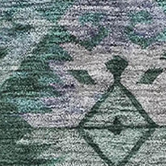 Emerald Teal And Gray Ikat Washable Area Rug With UV Protection Photo 2