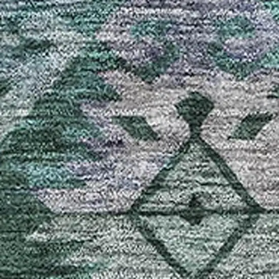 Emerald Teal And Gray Ikat Washable Area Rug With UV Protection Photo 2