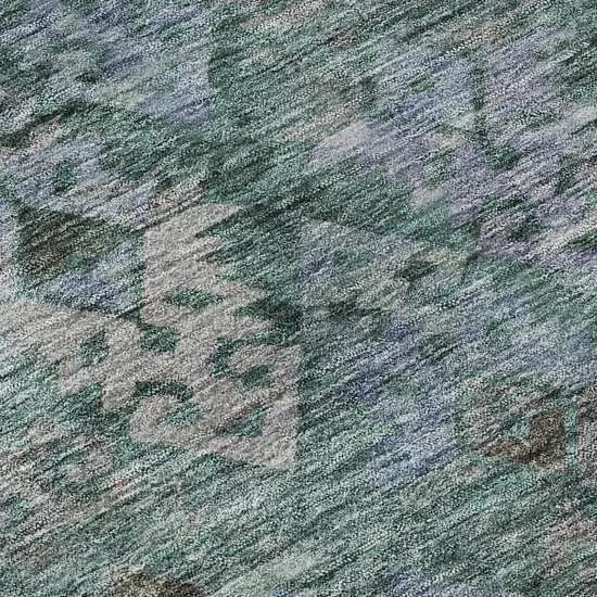 Emerald Teal And Gray Ikat Washable Area Rug With UV Protection Photo 9