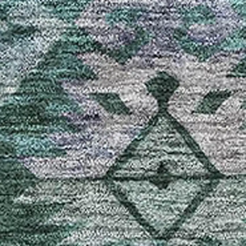 Emerald Teal And Gray Ikat Washable Area Rug With UV Protection Photo 2