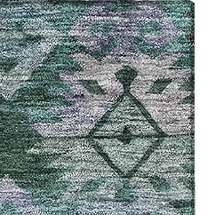 Emerald Teal And Gray Ikat Washable Area Rug With UV Protection Photo 3