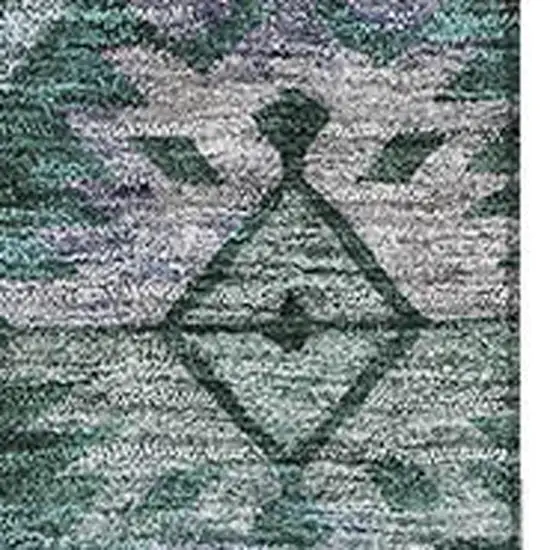 Emerald Teal And Gray Ikat Washable Area Rug With UV Protection Photo 2