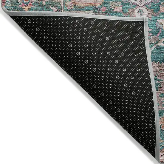 Emerald Teal Blue And Beige Oriental Washable Indoor Outdoor Area Rug Photo 4