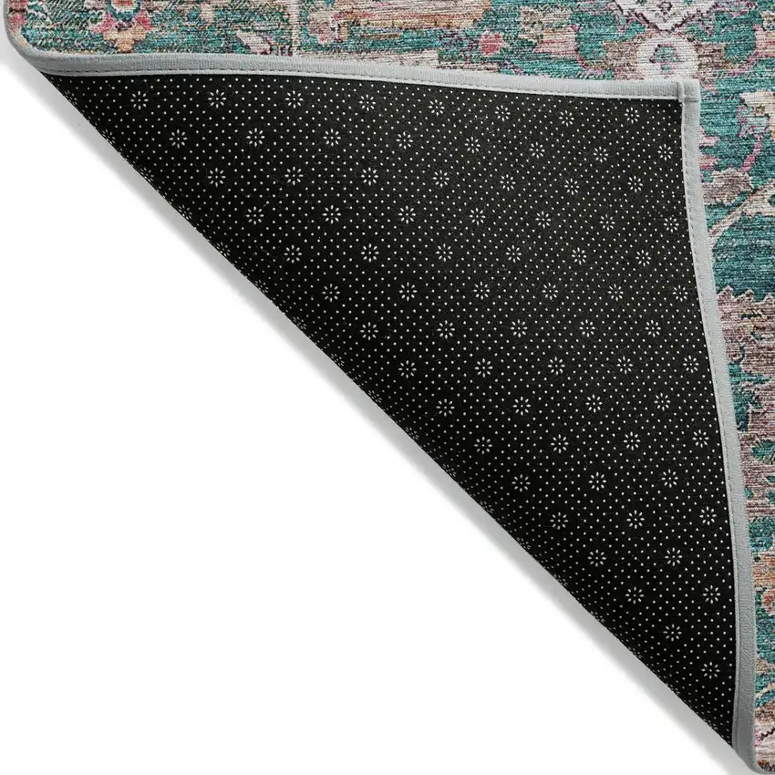 Emerald Teal Blue And Beige Oriental Washable Indoor Outdoor Area Rug Photo 4