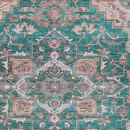 Emerald Teal Blue And Beige Oriental Washable Indoor Outdoor Area Rug Photo 7
