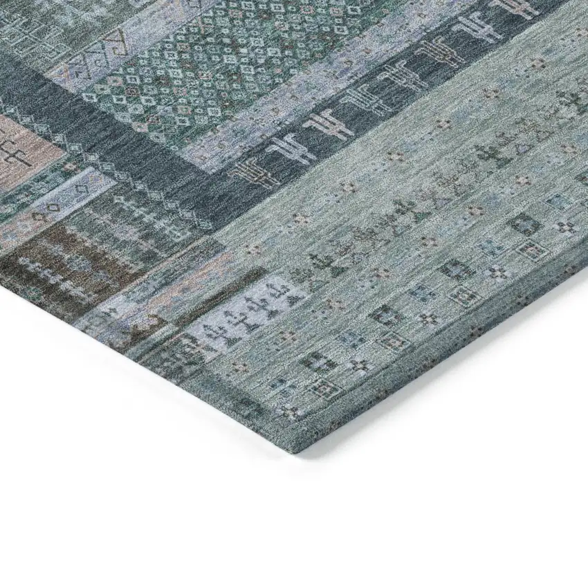 Emerald Teal Blue And Beige Striped Washable Indoor Outdoor Area Rug Photo 4