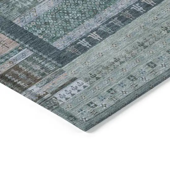 Emerald Teal Blue And Beige Striped Washable Indoor Outdoor Area Rug Photo 5