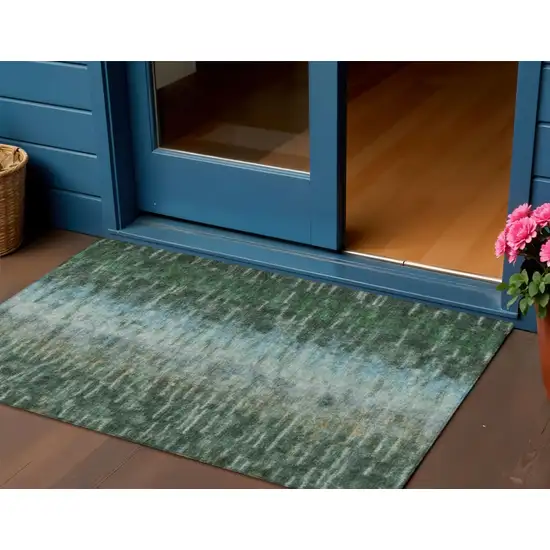 Emerald Teal Blue And Ivory Abstract Washable Indoor Outdoor Area Rug Photo 1