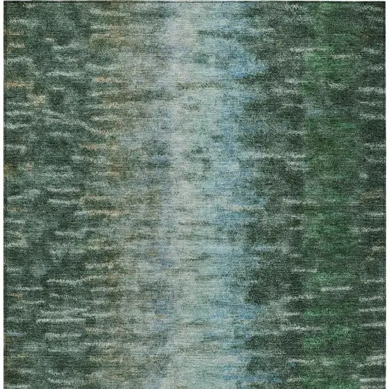 Emerald Teal Blue And Ivory Abstract Washable Indoor Outdoor Area Rug Photo 4