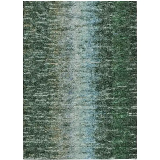 Emerald Teal Blue And Ivory Abstract Washable Indoor Outdoor Area Rug Photo 2
