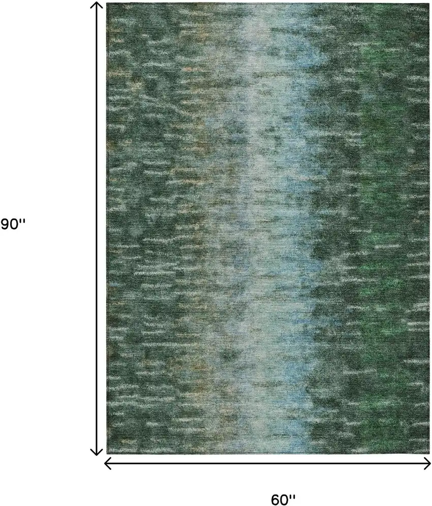 Emerald Teal Blue And Ivory Abstract Washable Indoor Outdoor Area Rug Photo 3