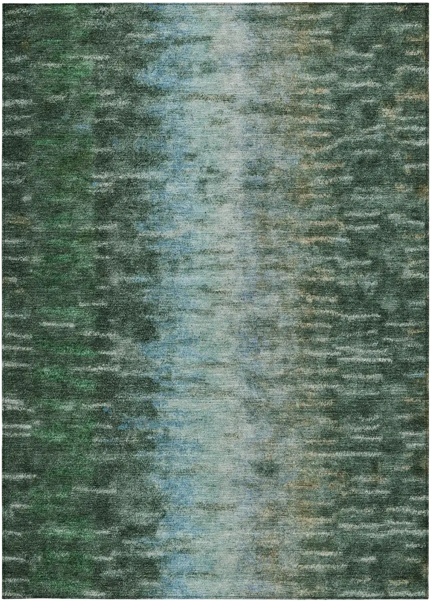 Emerald Teal Blue And Ivory Abstract Washable Indoor Outdoor Area Rug Photo 5
