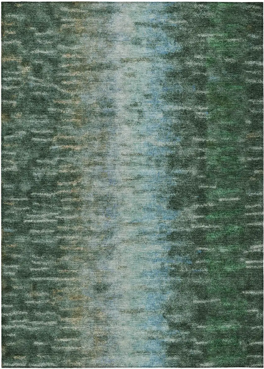 Emerald Teal Blue And Ivory Abstract Washable Indoor Outdoor Area Rug Photo 2
