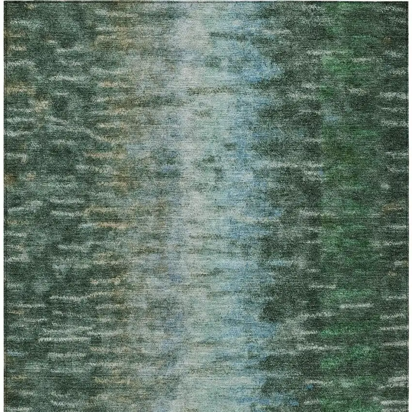 Emerald Teal Blue And Ivory Abstract Washable Indoor Outdoor Area Rug Photo 4
