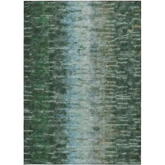 Emerald Teal Blue And Ivory Abstract Washable Indoor Outdoor Area Rug Photo 5