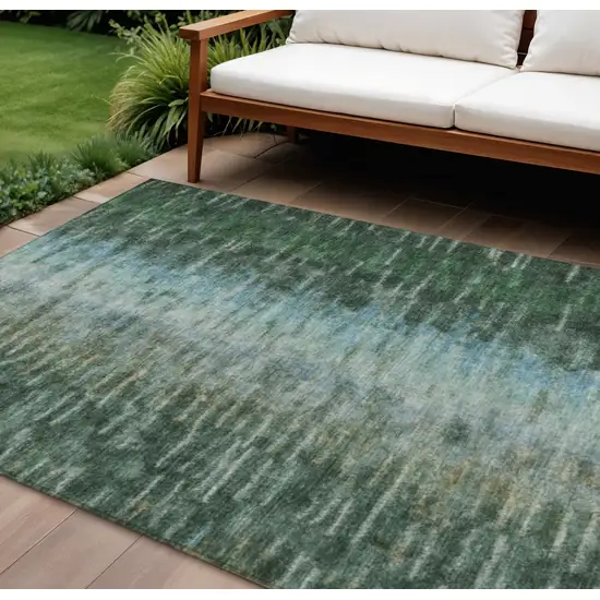 Emerald Teal Blue And Ivory Abstract Washable Indoor Outdoor Area Rug Photo 1
