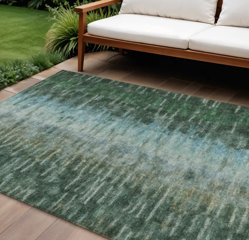 Emerald Teal Blue And Ivory Abstract Washable Indoor Outdoor Area Rug Photo 1