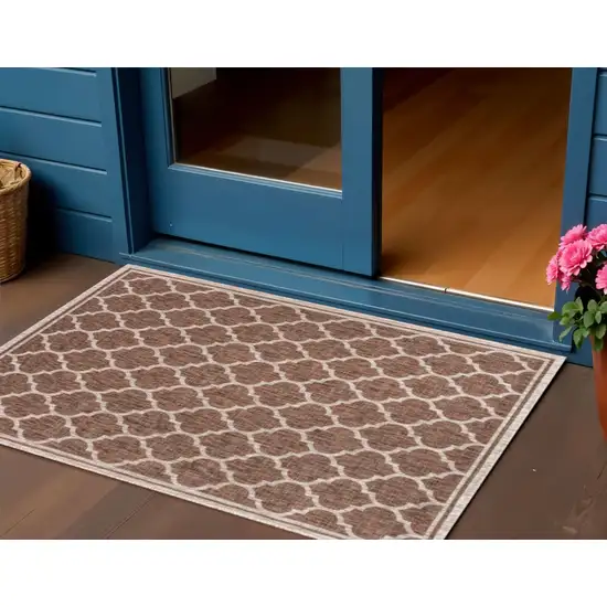 Espresso And Taupe Geometric Indoor Outdoor Area Rug Photo 1