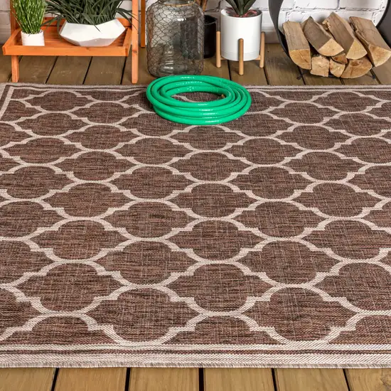Espresso And Taupe Geometric Indoor Outdoor Area Rug Photo 7