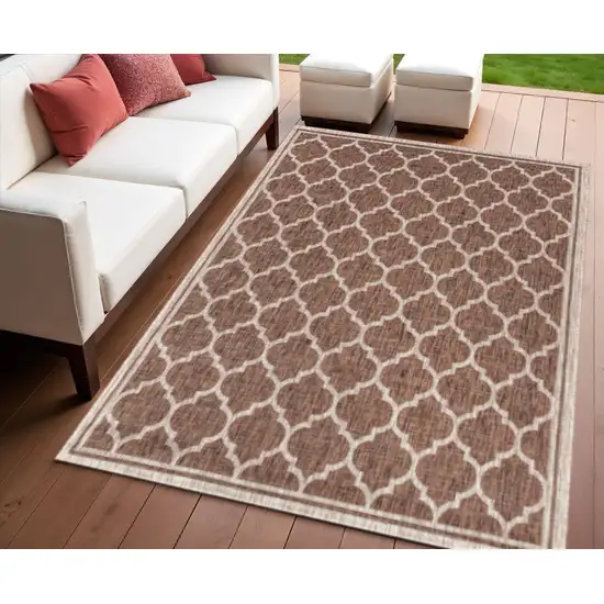Espresso And Taupe Geometric Indoor Outdoor Area Rug Photo 1
