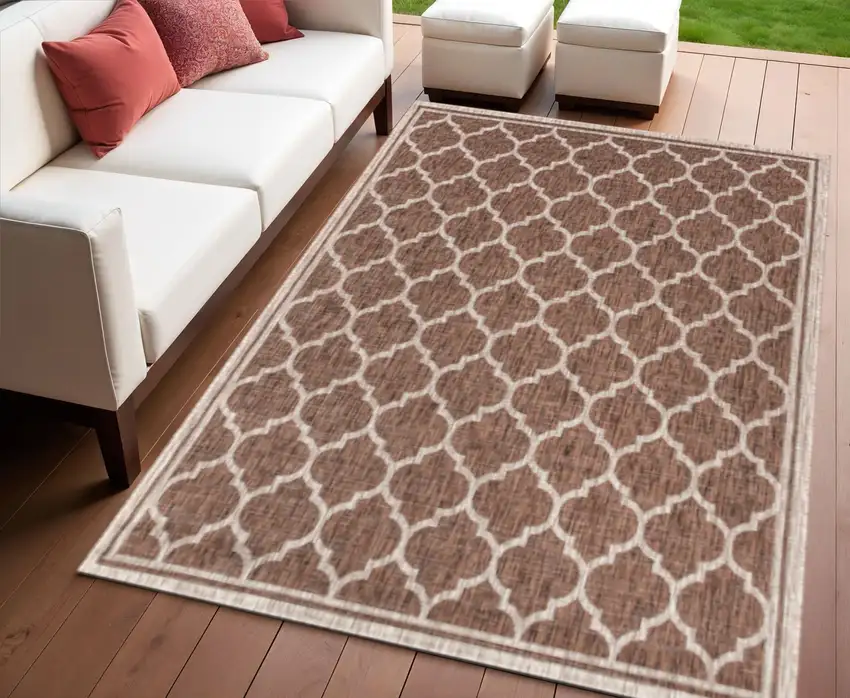 Espresso And Taupe Geometric Indoor Outdoor Area Rug Photo 1
