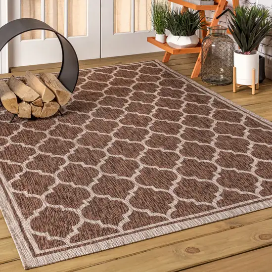 Espresso And Taupe Geometric Indoor Outdoor Area Rug Photo 5