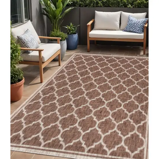 Espresso And Taupe Geometric Indoor Outdoor Area Rug Photo 1