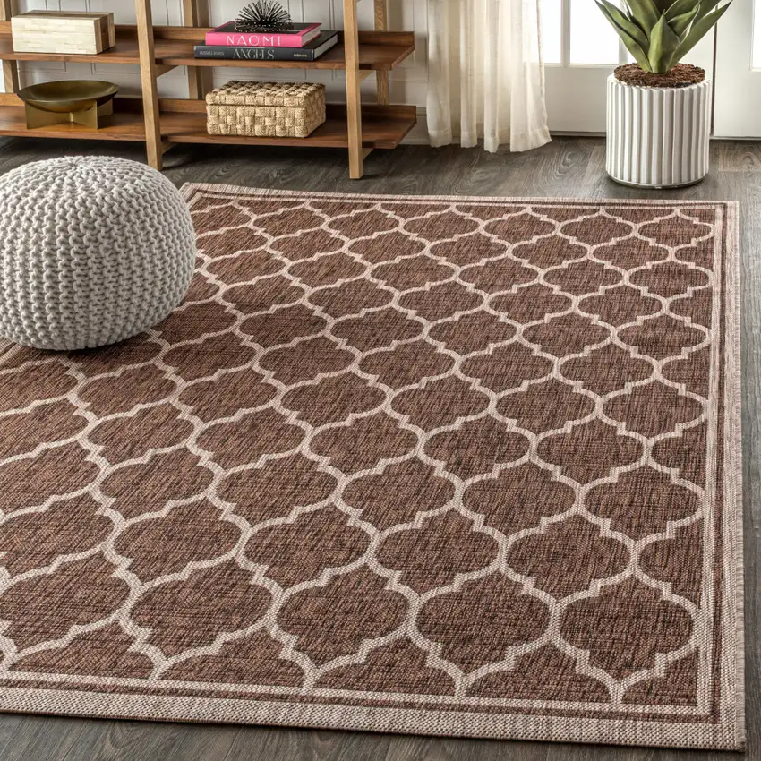 Espresso And Taupe Geometric Indoor Outdoor Area Rug Photo 6