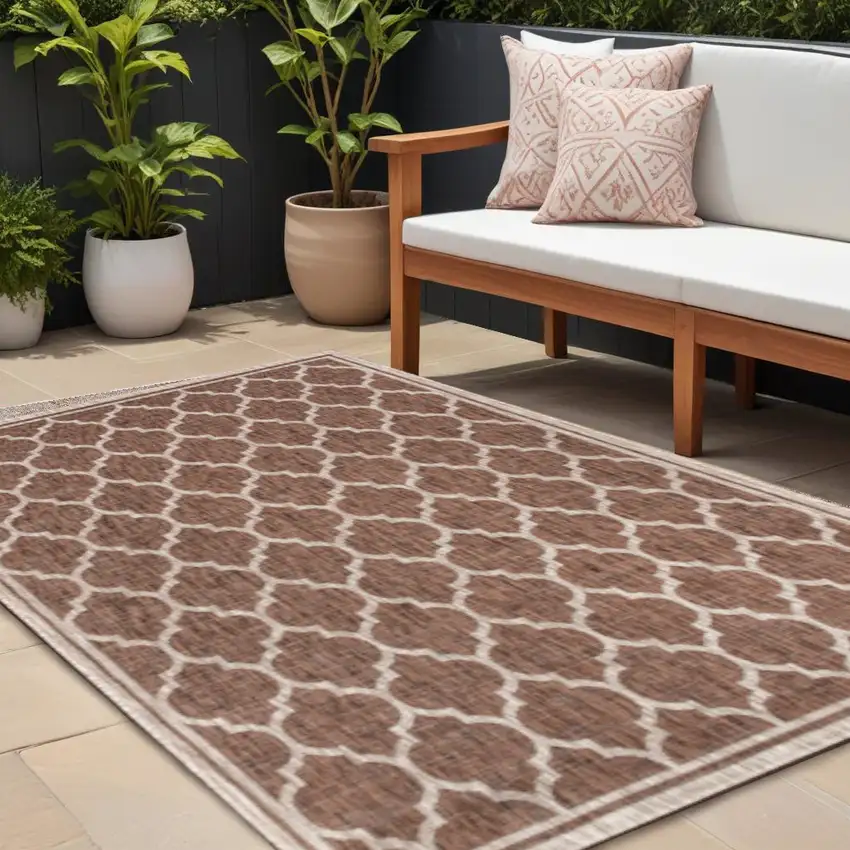 Espresso And Taupe Geometric Indoor Outdoor Area Rug Photo 1
