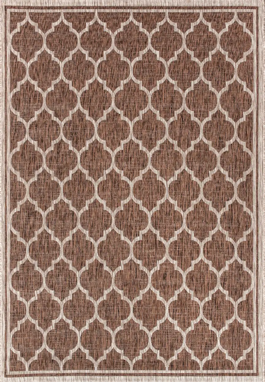 Espresso And Taupe Geometric Indoor Outdoor Area Rug Photo 1