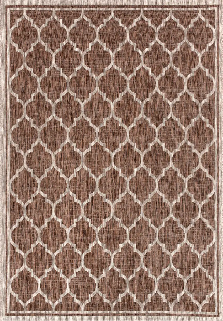 Espresso And Taupe Geometric Indoor Outdoor Area Rug Photo 3