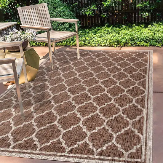 Espresso And Taupe Geometric Indoor Outdoor Area Rug Photo 8