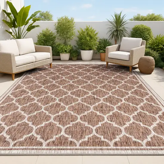 Espresso And Taupe Geometric Indoor Outdoor Area Rug Photo 4