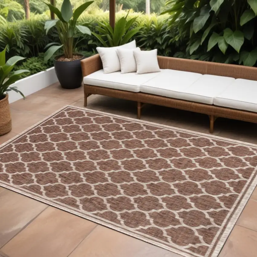Espresso And Taupe Geometric Indoor Outdoor Area Rug Photo 1