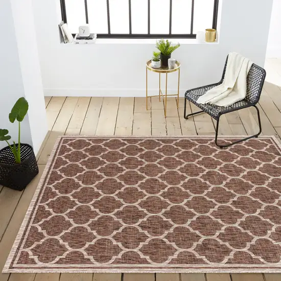 Espresso And Taupe Geometric Indoor Outdoor Area Rug Photo 9