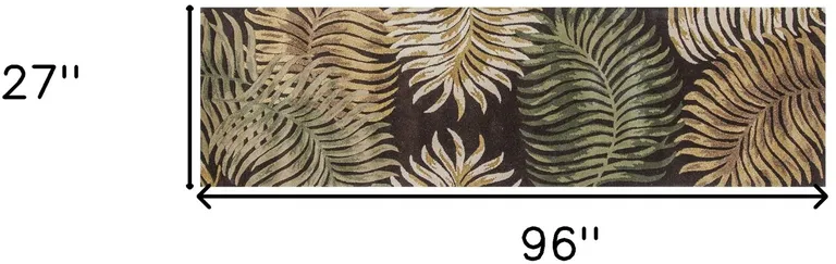 Espresso Brown Hand Tufted Tropical Leaves Indoor Runner Rug Photo 5
