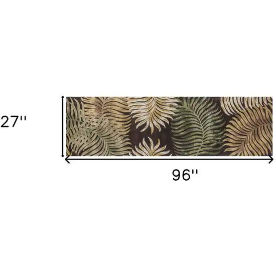 Espresso Brown Hand Tufted Tropical Leaves Indoor Runner Rug Photo 5