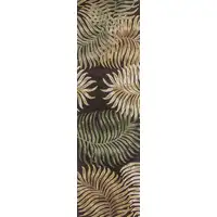 Photo of Espresso Brown Hand Tufted Tropical Leaves Indoor Runner Rug