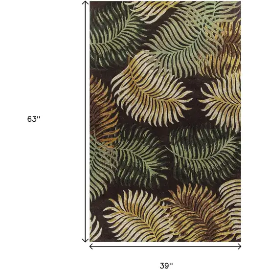 Espresso Beige And Green Wool Botanical Leaves Hand Tufted Area Rug Photo 3