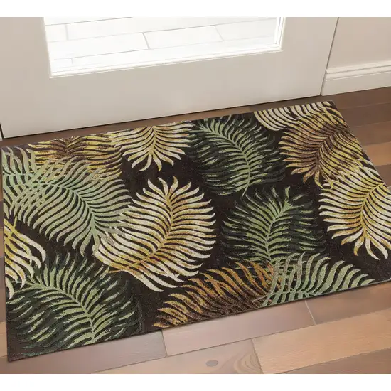 Espresso Beige And Green Wool Botanical Leaves Hand Tufted Area Rug Photo 1