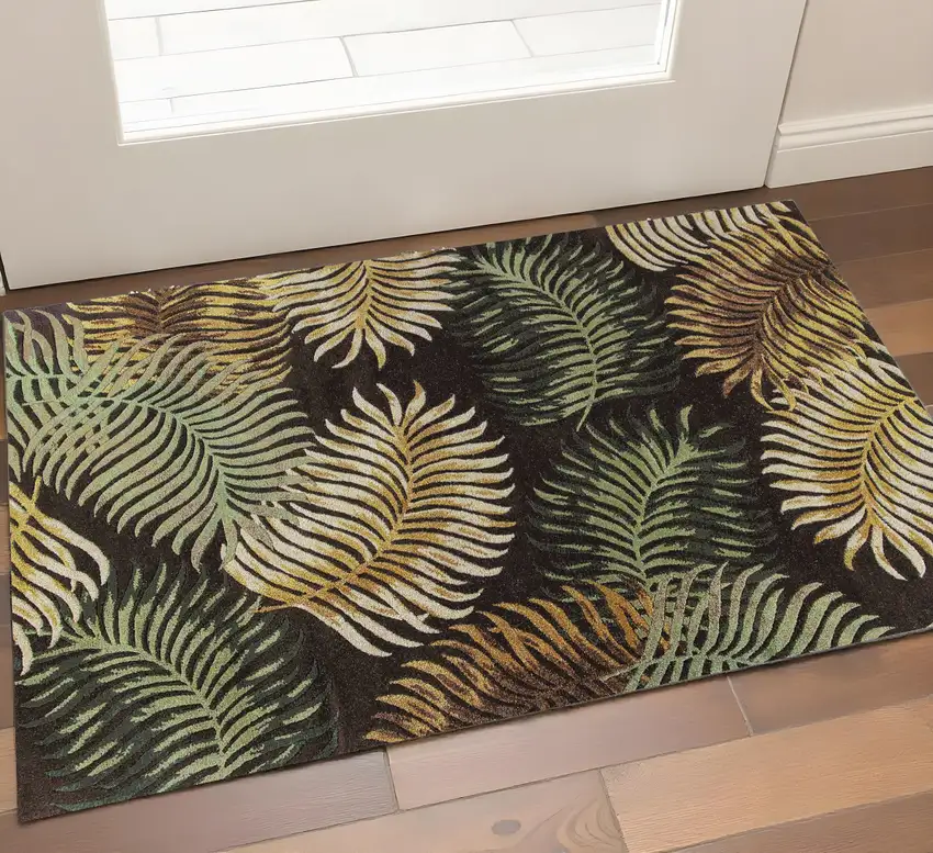 Espresso Beige And Green Wool Botanical Leaves Hand Tufted Area Rug Photo 1