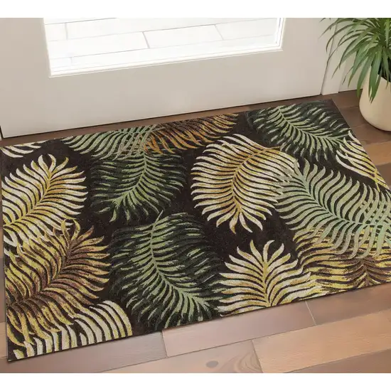 Espresso Beige And Green Wool Botanical Leaves Hand Tufted Area Rug Photo 1