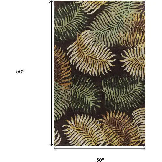 Espresso Beige And Green Wool Botanical Leaves Hand Tufted Area Rug Photo 3