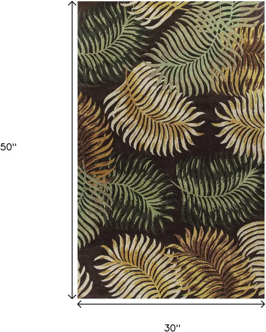 Espresso Beige And Green Wool Botanical Leaves Hand Tufted Area Rug Photo 3
