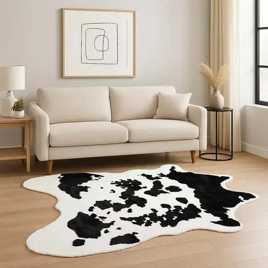 Black And White Faux Cowhide Animal Print Washable Area Rug Photo 2