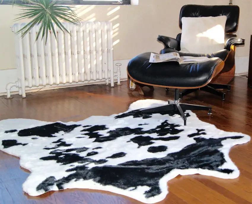 Faux Cow Hide Black And White Area Rug Photo 3