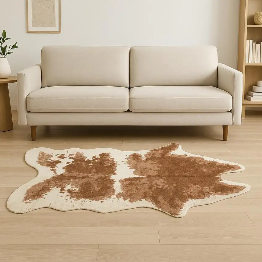 Brown And Ivory Faux Cowhide Animal Print Area Rug Photo 1