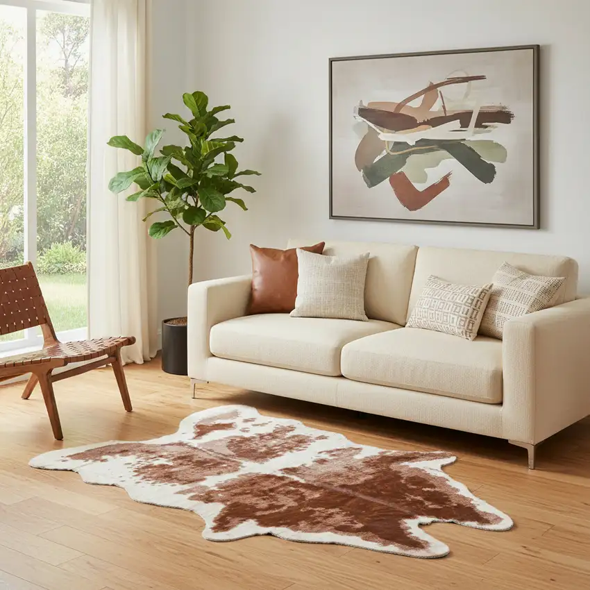 Brown And Ivory Faux Cowhide Animal Print Area Rug Photo 1